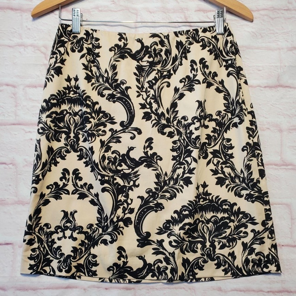 Talbots Petites Gothic Baroque Damask Print‎ Beige Midi Pencil Skirt Womens 8P